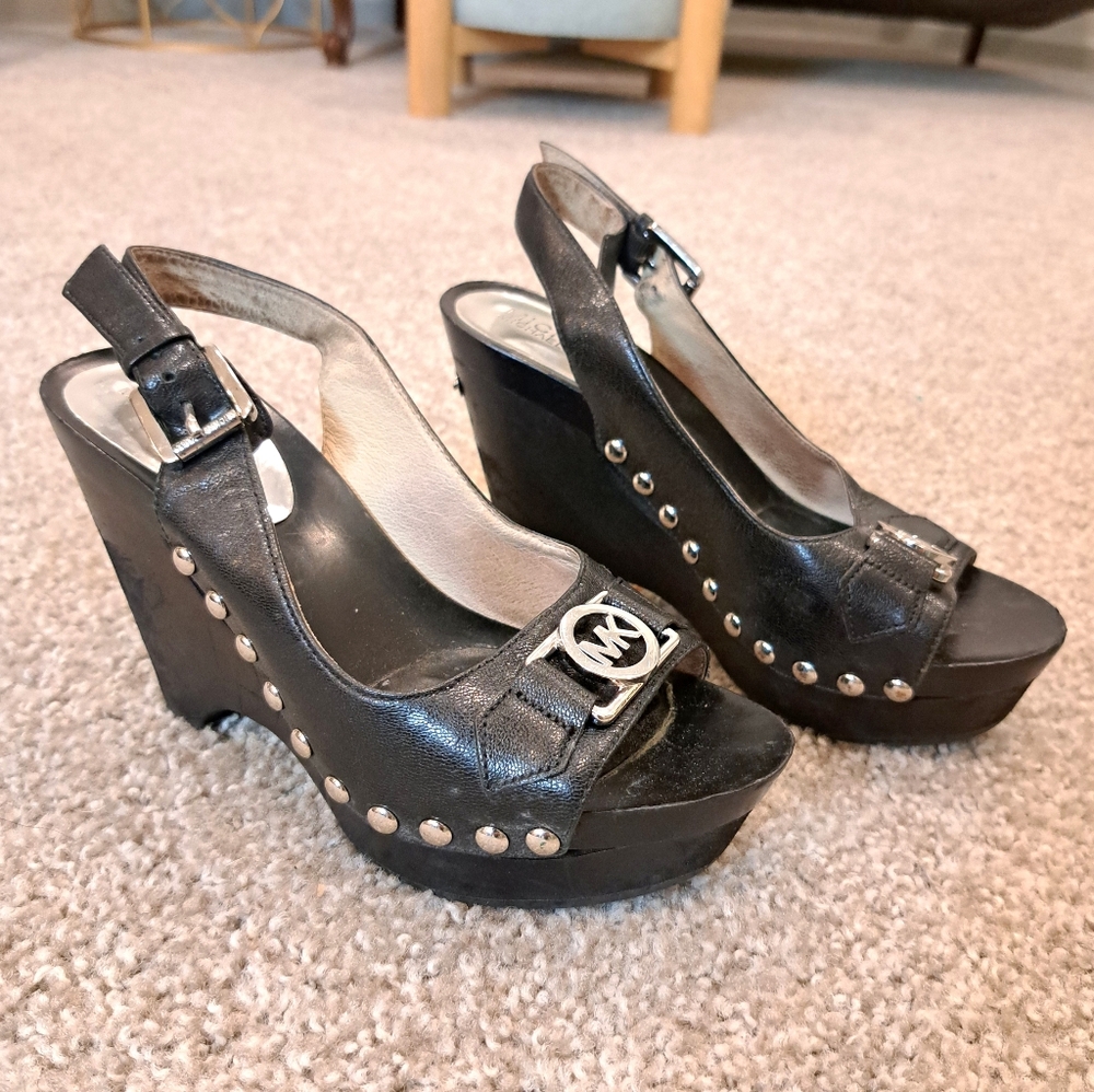 Y2k Vintage Michael Kors Studded Slingback Black Wedges